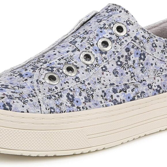 Women's Canvas Slip-On Sneakers Vegan Casual Platform Blue Floral 7.5 - Picture 1 of 9